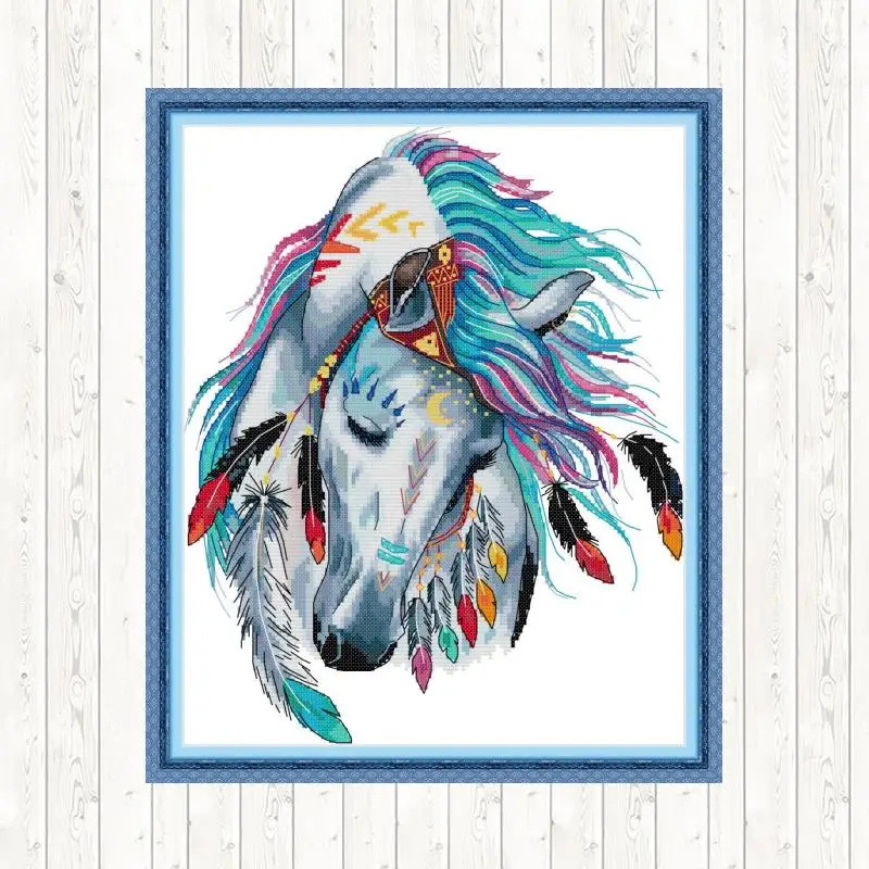Joy Sunday Cross Stitch Rainbow Horse Patterns 14CT 11CT Printed Fabric DIY Handwork Embroidery Kit DMC Needlework Set Wholesale | Дом и сад