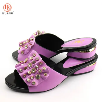 

Afriacn Women Low Heels Sandals For Party Soft Bottom Good Quality Shoes Italy Fashion Ladies Slip on Rhinestone decoration