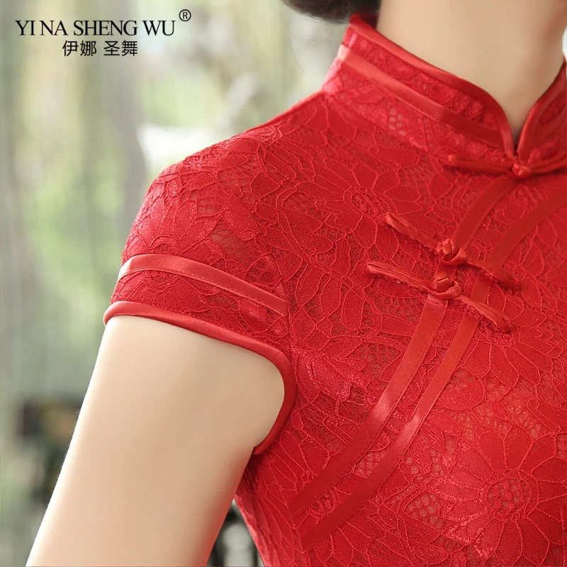 Китайский традиционный свадебный красный Cheongsam китайский стиль сексуальные женские Cheongsam старинные кружева цветок леди Qipao длинные плотные Vestidos