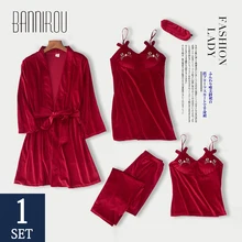 Зимние халаты, комплекты пижам для женщин, 5 шт., золотой бархатный Пижамный костюм, женская ночная рубашка, женская домашняя одежда, Новые халаты, наборы