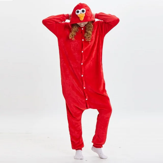 

2019 Kigurumi Blue Cookie Monster Red Sesame Street Elmo Onesies Animal Cosplay Costume Pajamas Long Sleeve Hooded Onesies Adult