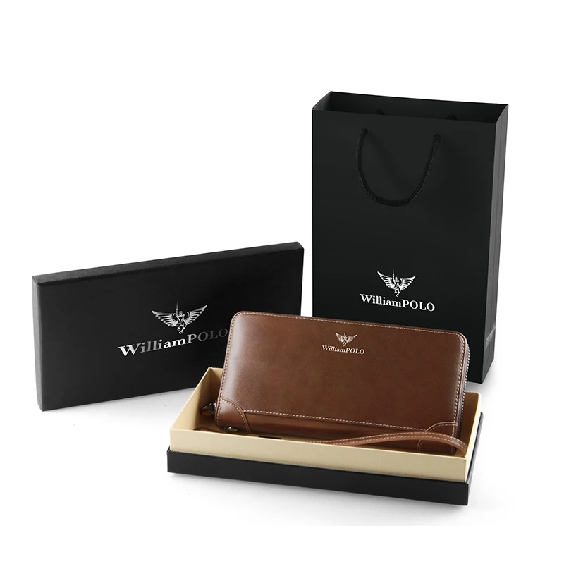 Williampolo Men's Wallet Card Holder Purse For Men Vintage Genuine Leather Cluth Bag For Phone Luxury Design Clutch Male #171326 6