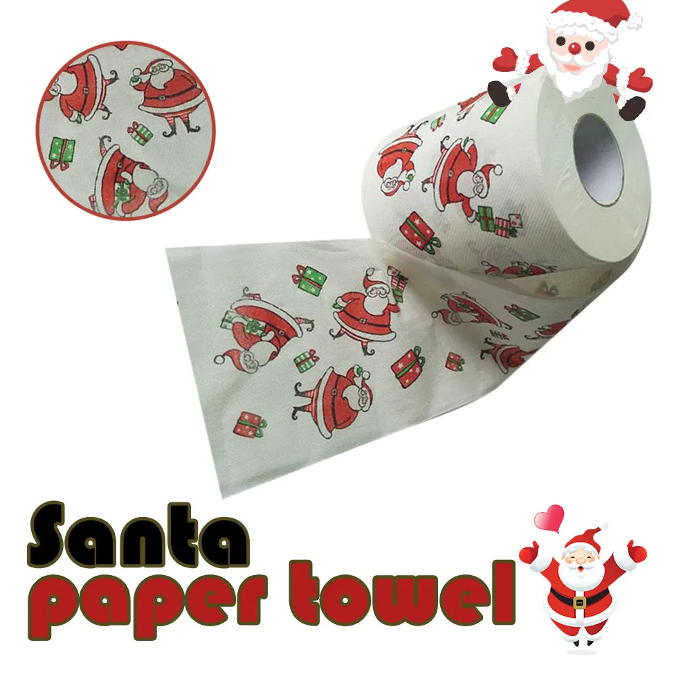 Рождественская серия рулонных бумажных принтов, смешная туалетная бумага, товары для дома с Санта Клаусом, декоративная ткань в рулоне