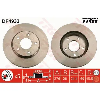 

Brake disc MITSUBISHI LANCER 08-/DODGE CALIBER 06 front vent D = 276mm. TRW DF4933