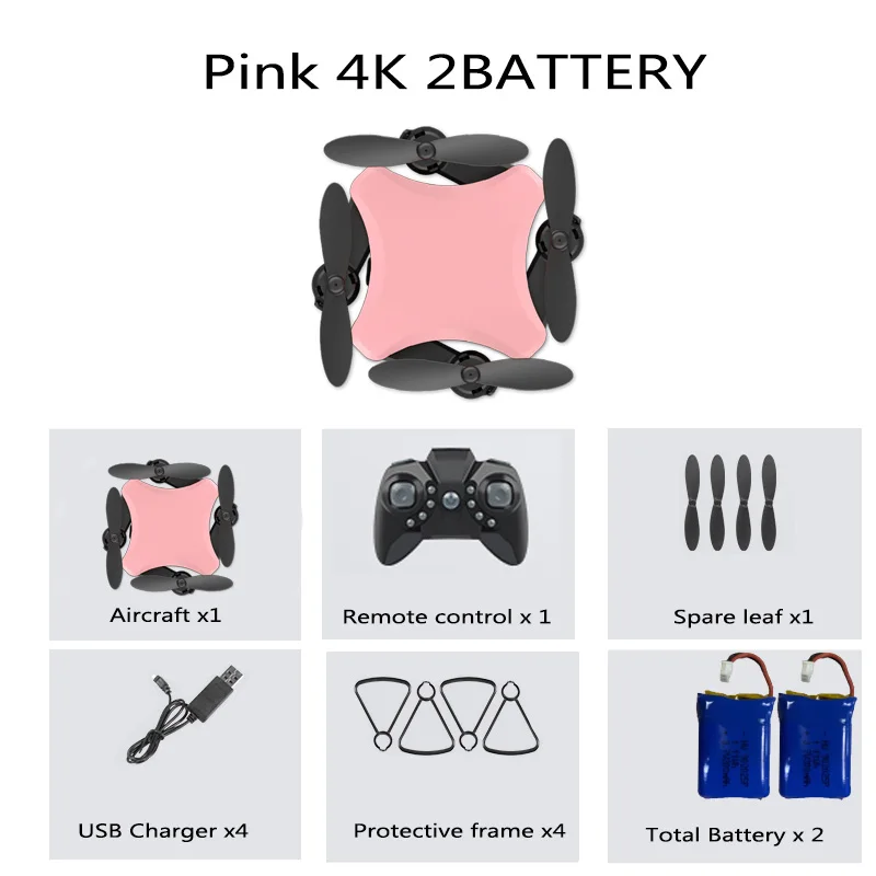Pink 4K 2B XKJ мини-Дрон KY902S 4K HD камера DIY пять цветов дроны аэрофотосъемка RC складной Квадрокоптер детские подарки игрушки VS LF606 - Цвет: Pink 4K 2B