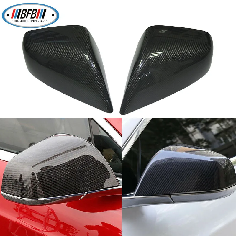 Glossy Black Real Carbon Fiber Side 2pcs Mirror Cover 4 door sedan rear view mirror cover For Tesla Model S
