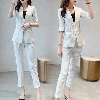 

Women's suit 2020 summer new Korean casual fashion thin section professional suit ol striped small suit