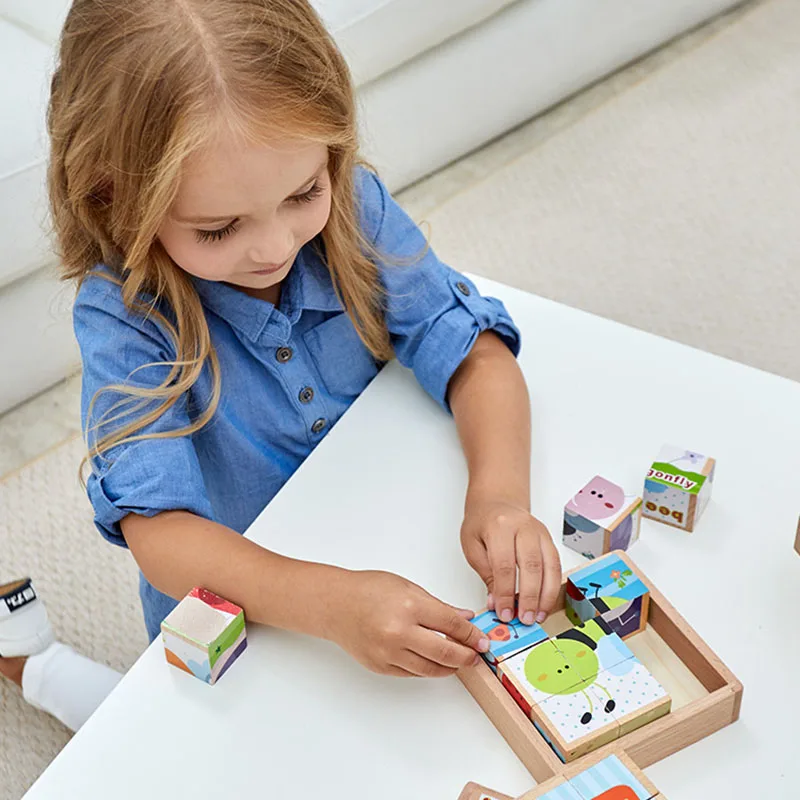 

Toy Woo Intelligence Kids Toy Wooden 3D Puzzle for Children Baby Cartoon 6 Sides Puzzle Educational Learning Toys