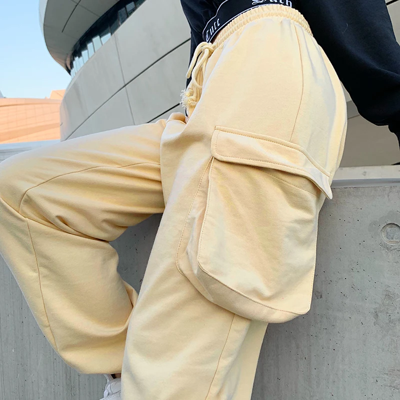 HEYounGIRL хаки мешковатые спортивные женские брюки-Карго карманы повседневные с высокой талией спортивные брюки свободные Harajuku женские брюки high Street