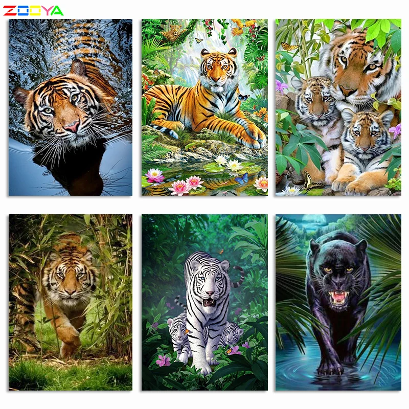 5D Diamond Painting Tiger Full Kits Partial Drill Mosaic Animal Handicraft Gift