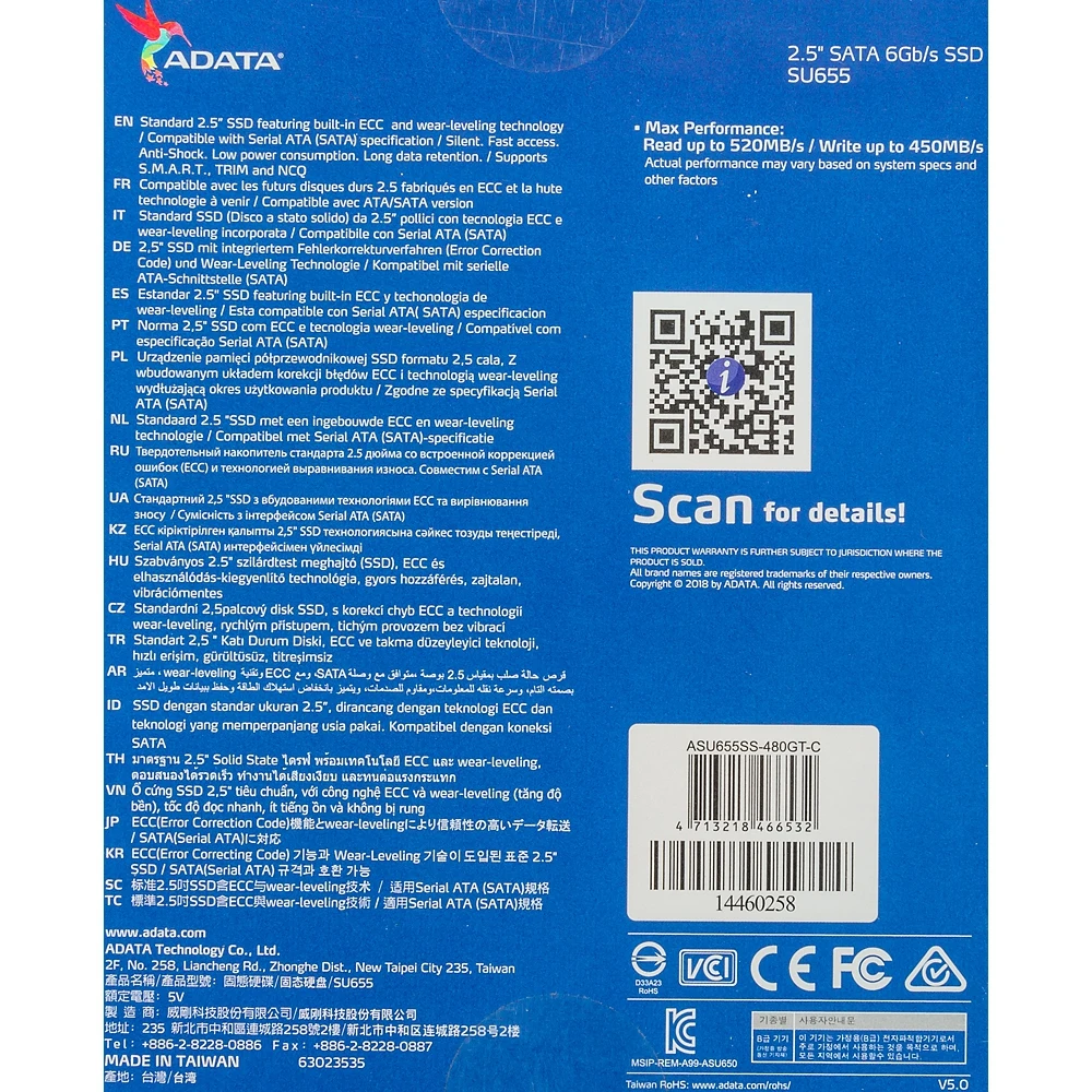 Накопитель SSD A-Data SATA III 480Gb ASU655SS-480GT-C Ultimate SU655 2.5"
