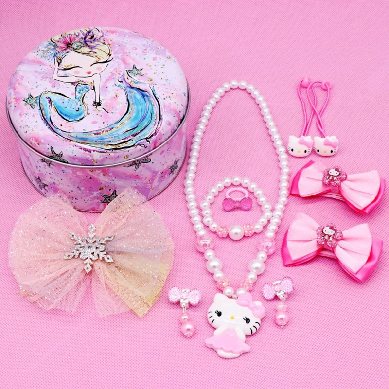 Весь набор hello kitty/аксессуары в виде мишки для девочек, эластичные резинки для волос, заколки для волос, заколки, ожерелье, серьги, детский подарок на день рождения