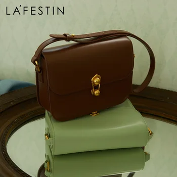 LA FESTIN Women Brand 2021 New Fashion Popular Underarm Shoulder Cross-body Small Square Tote Bags Niche Designer Split Leather