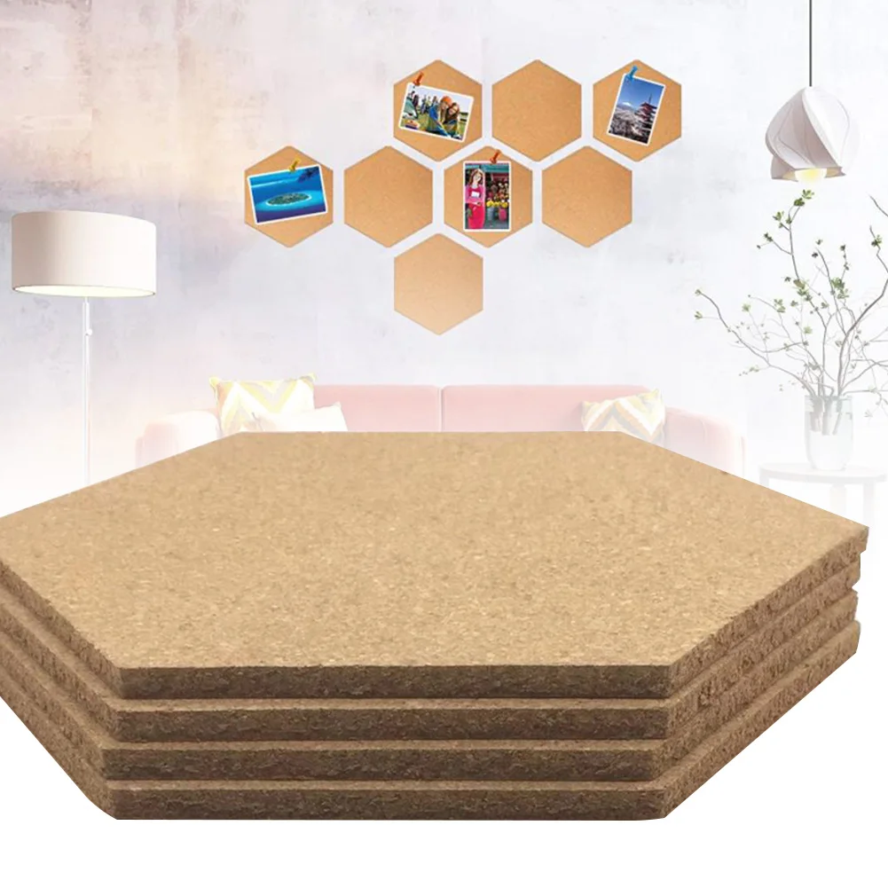 

4Pcs Office Home Drawing Stickers Hexagon Cork Board Wall Message Photo Background Self Adhesive Frame Wood Decoration Bulletin