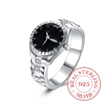 

High-quality 925 Sterling Silver Rings for Women Men Female Watch Shaped Cz Crystal Infinity Ring Bague Argent 925 Anillos Mujer