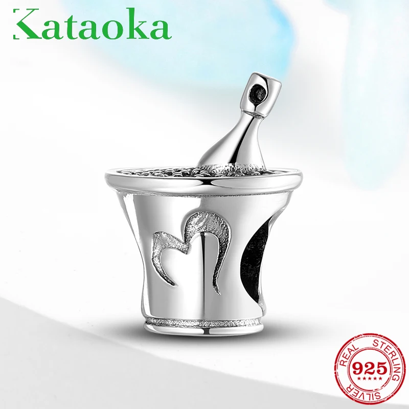 

Iced champagne with blue CZ charm bead fine Jewelry 925 Sterling Silver DIY Charms fit Original kataoka Bracelets Necklace Beads
