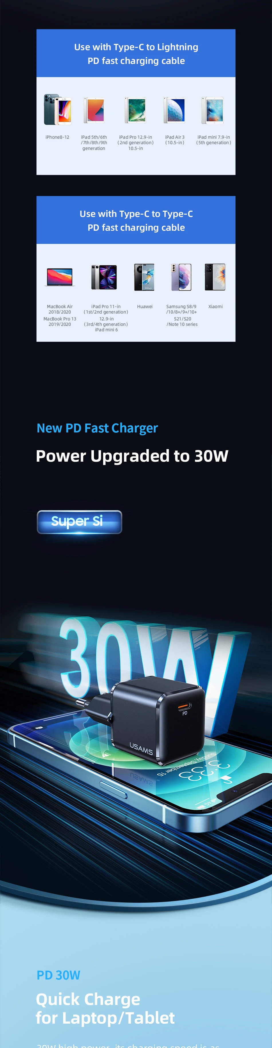 USAMS Super Si PD 30W Mini Fast Mobile Charging Adapter Mobile Phone Charger 47 H9f01c1403d7f41e48aef8868eac45f06c