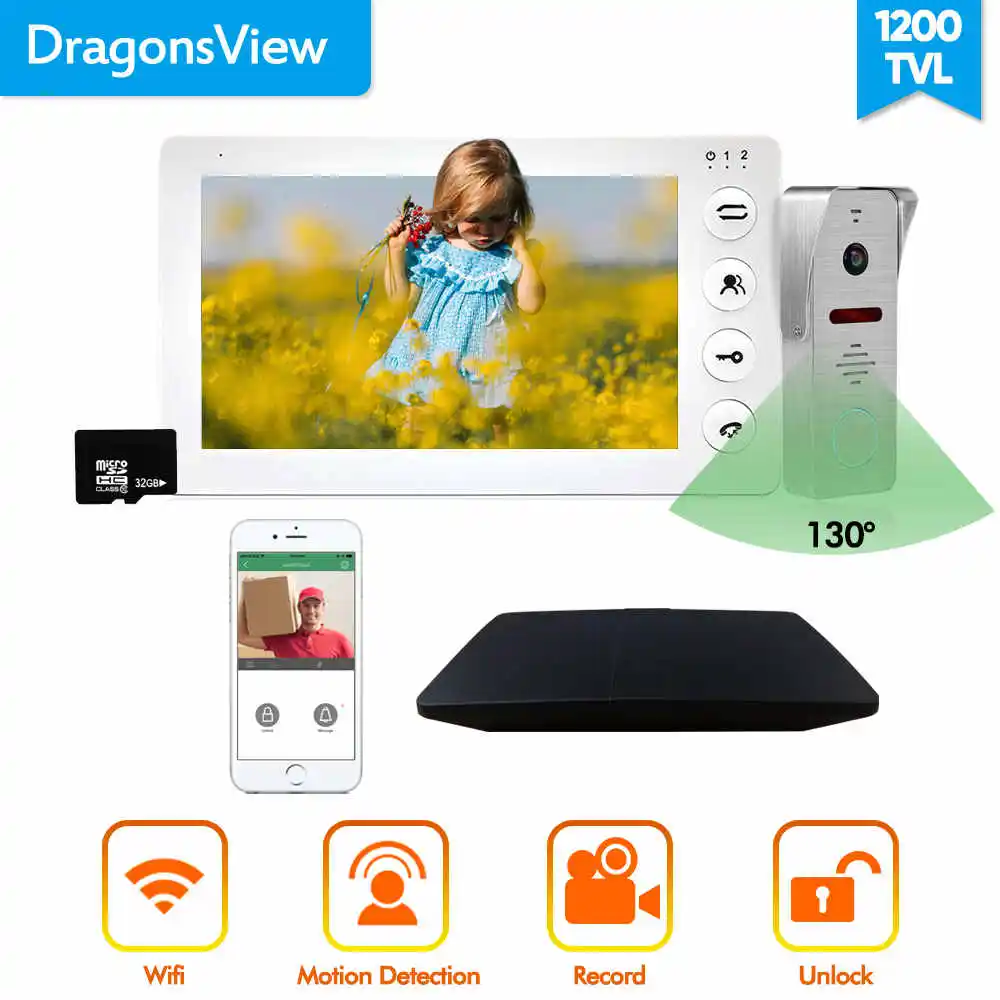 White Video Intercom Dragonsview беспроводная камера Wi-Fi для дверного звонка 7 дюймов крытый монитор Беспроводной видео-телефон двери внутренной связи Системы разблокировки SD карты движения сигнализации - Цвет: White Video Intercom