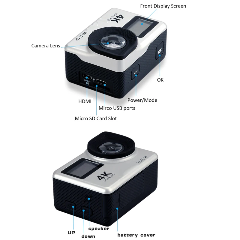4K 울트라 HD 액션 카메라, 터치 더블 LCD, 와이파이, 20MP, 170D, 30m 이동 방수, 프로 스포츠, DV 헬멧, 비디오 카메라, 원격 제어