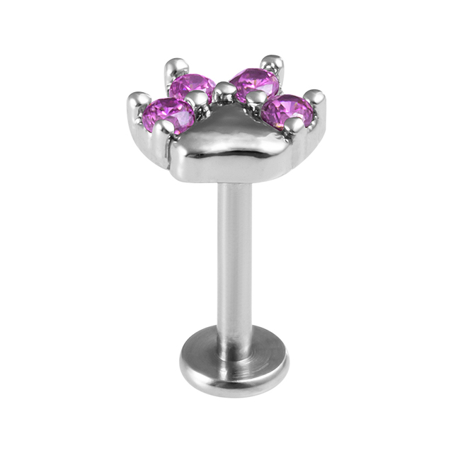 Paw Labret Monroe Lip Ring Bar Stud Zircon Internally Threaded 16G Tragus Helix Ear Cartilage Piercing Earring Body Jewelry