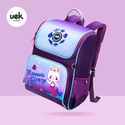 Бренд UEK, новинка, школьные сумки для мальчиков и девочек, 3D милый динозавр, кот, узор, водонепроницаемый ортопедический рюкзак, школьный ранец, Mochila Infantil - Цвет: purple