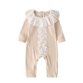 

2020 Newborn Baby Girl Romper Cotton Long Sleeve Knitted Baby Clothes Lace Floral Jumpsuit Outfit Infant Toddler Girls Clothing