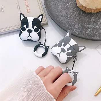 

For AirPods 2 Case Cute Cartoon French Bulldog Dog Earphone Cases For Apple Airpod 1 Case Cover Funda Keychain