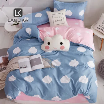 

Lanlika Cartoon Cute Cloud Luxury Bedding Set Soft Duvet Cover Bedspread Pillowcase Flat Sheet Double Queen King Size Bed Linen
