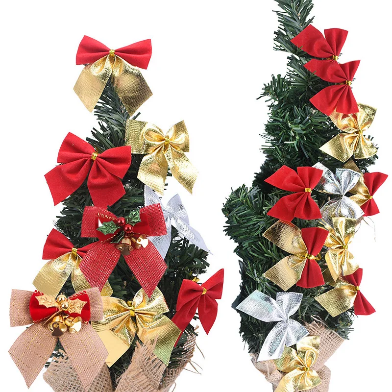 Red Gold Silver Bows Bowknot Xmas Tree Decoration Christmas Ornament New Year Gift DIY Bowknot Gift Box Decor Party Supplies