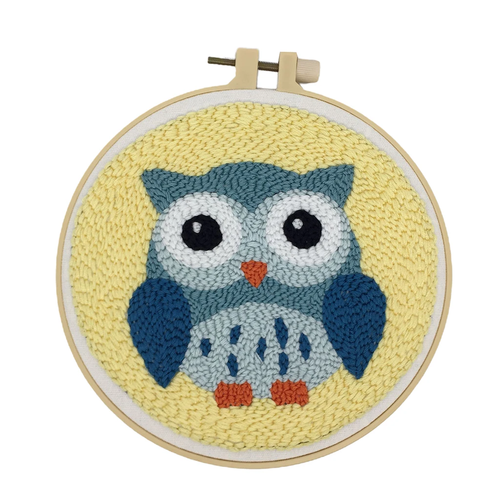 1 Set Cartoon Animal Punch Needle Embroidery Kits Punch Needle Pen Soft Yarn for Beginner Cross Stitch Kit
