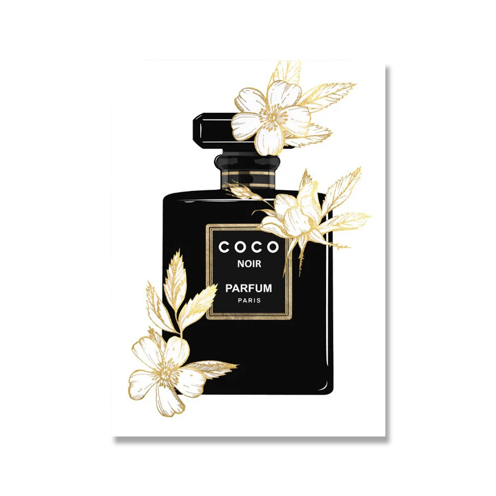 Luxury Fashion Coco Quotes Poster Print Gold Flower Perfume Wall