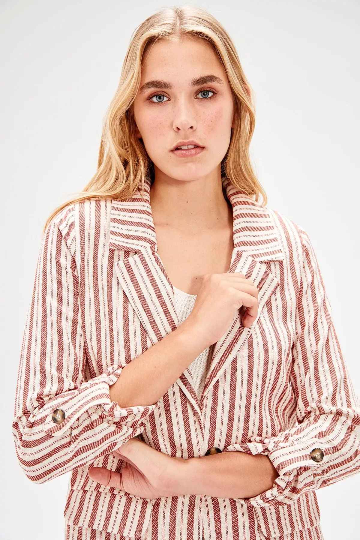 New Trendyol Red Striped Jacket TWOAW20CE0062