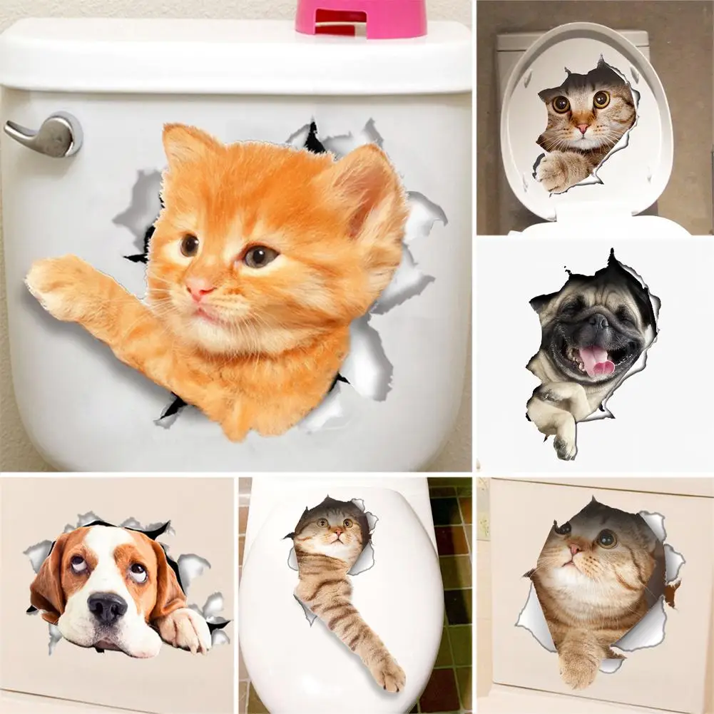 

Cute Cat Dog Pattern Toilet Lid Cover Decal Wall Art Sticker Bathroom Home Decor