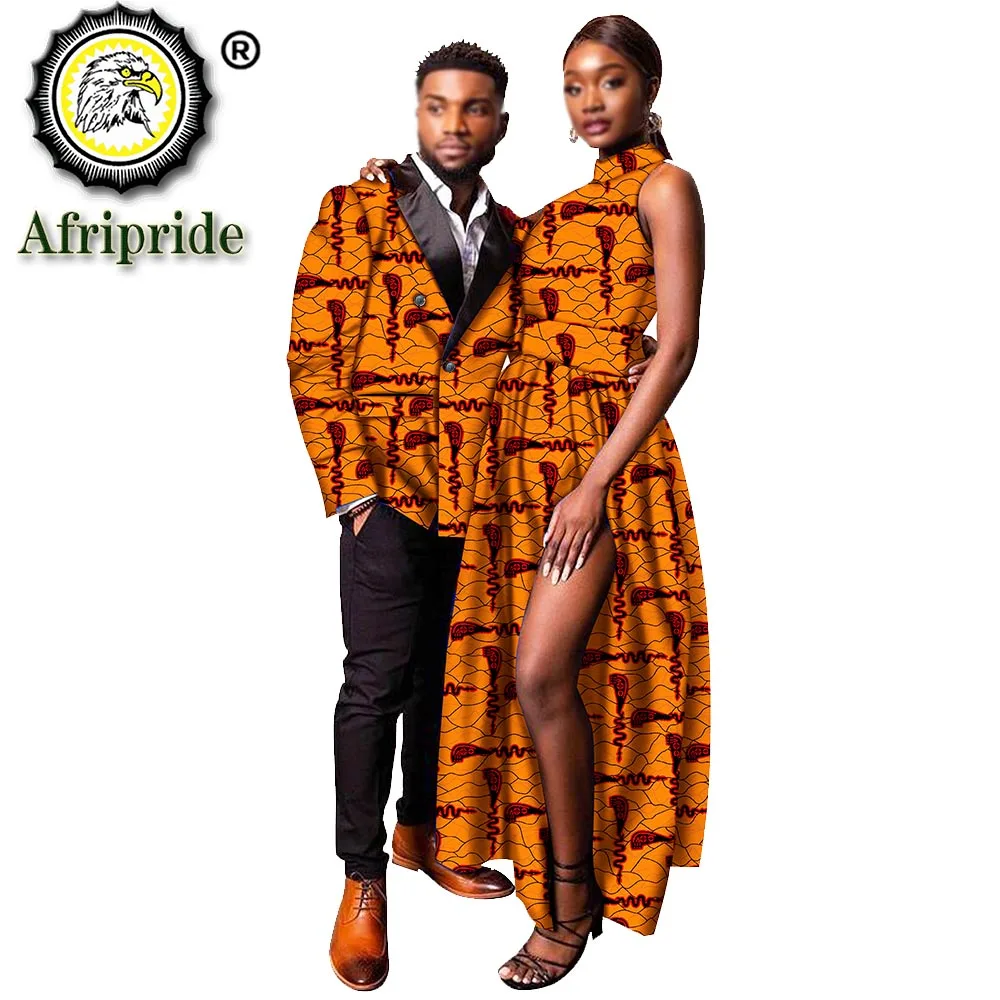 

African Clothes for Men and Women Couple Clothing Women Midi Dress Men Slim Fit Jacket Outwear Formal Party Wedding S20C018