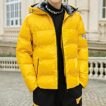 

Winter Man Hooded Coat Windproof Bright Color Patchwork Men's Coats Keep Warm Black Blue Gray Yellow M-4XL Winter Clothes Men
