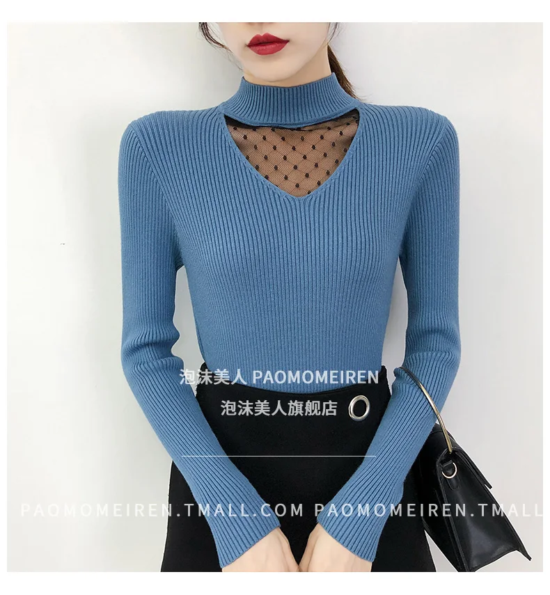 Lady's Style Half-neck Sweater with Lace Stitching 2009 New Long-sleeved Slim Knitted Underwear in Autumn and Winter