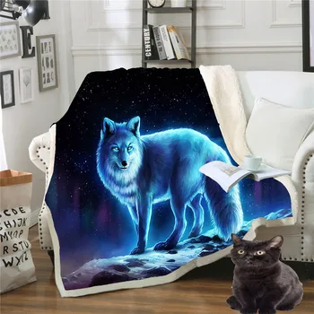 

Wolf Unicorn Double Blanket Cotton Fluffy Blanket Sofa Blanket Lazy Blanket Winter Blanket Christmas Decorations for Home