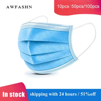 

(In stock)Disposable Masks 10pcs/50 pcs/100pcs Mouth Mask 3-Ply Anti-Dust Non-woven Elastic Earloop Mouth Face Masks Safety Mask