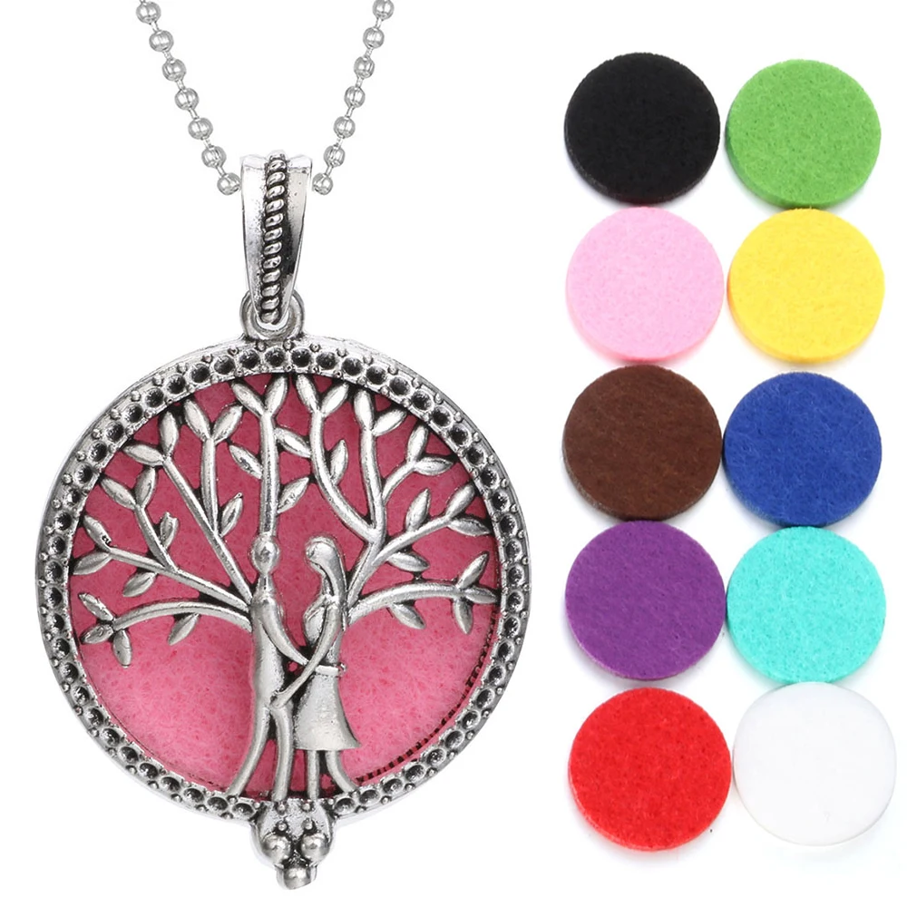 Aromaterapia Diffusore Collana Albero Della Vita Dell'Annata Aperto Locket Del Pendente Del Locket Della Collana Di Olio Essenziale Di Profumo + 10Pcs