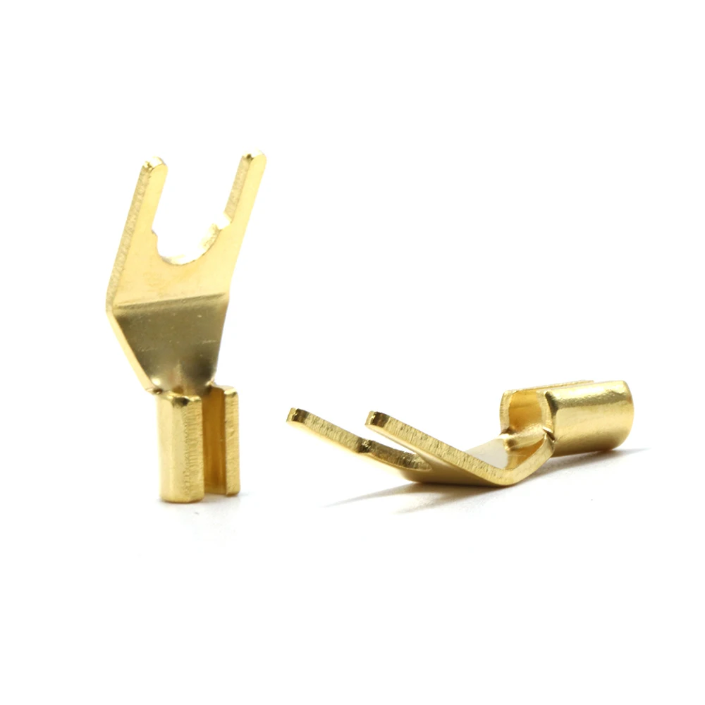 100pcsx Brass Gold Plated Speaker Cable Y Spade