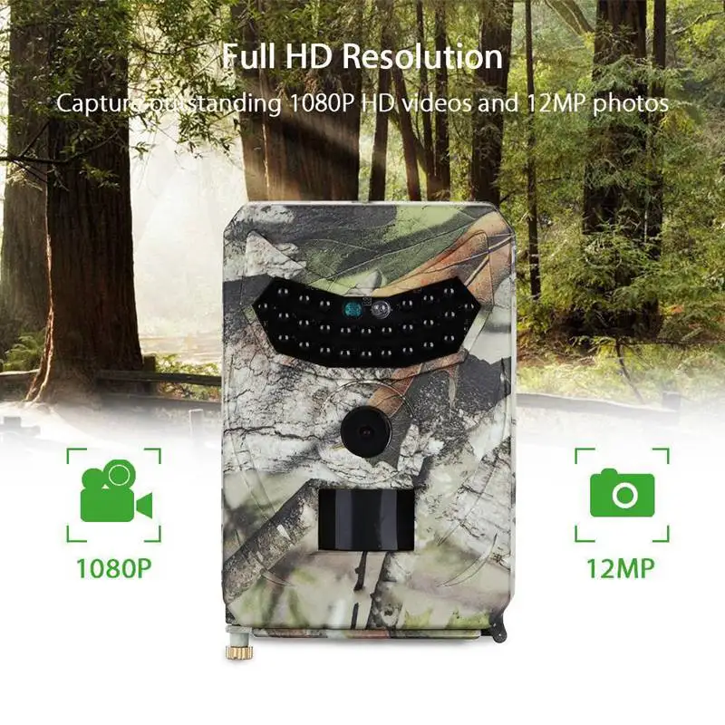 PR-100 Trail camera 12MP 1080P 26 шт. Инфракрасные светодиоды 15 м охотничья камера IP56 Водонепроницаемая 120 градусов угол Дикая камера