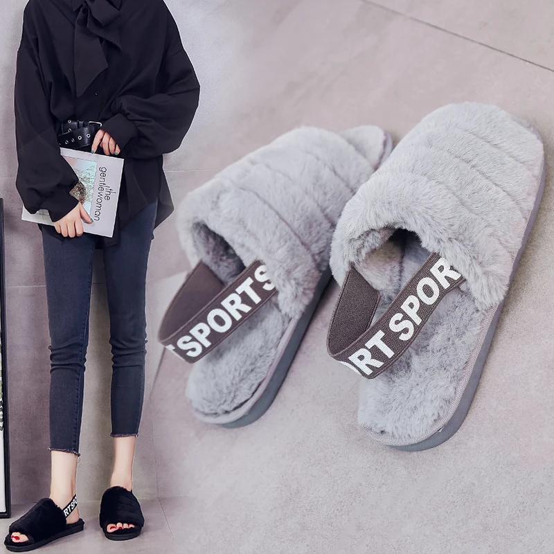 

LOOZYKIT 2019 Womens Fur Slippers Winter Shoes Big Size Home Slippers Plush Women Indoor Warm Fluffy Cotton fur slides Shoes