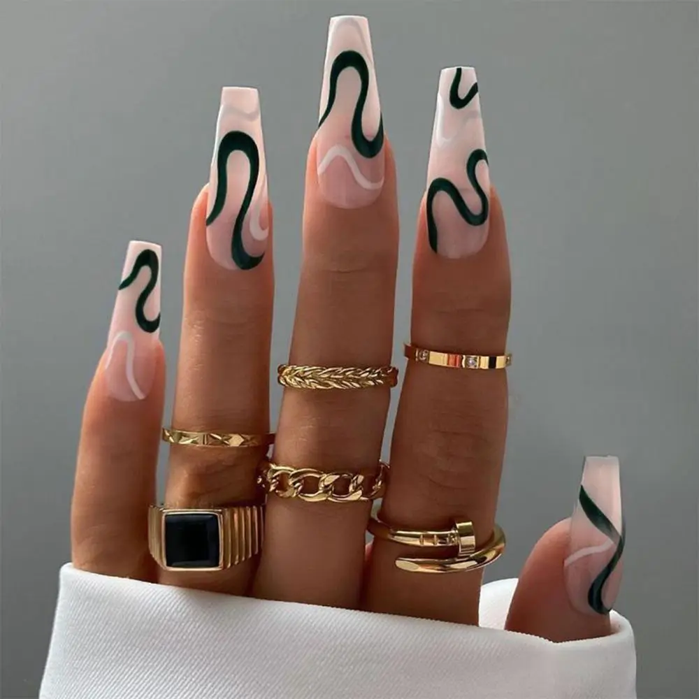 24pcs/Set Detachable Long Coffin Fake Nails European Rainbow Ballerina Full Nail Art Tips Colorful Beauty Artificial False Nails