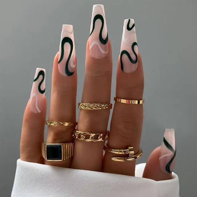 24pcs/Set Detachable Long Coffin Fake Nails European Rainbow Ballerina Full Nail Art Tips Colorful Beauty Artificial False Nails 2022-5