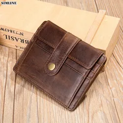 2021 Genuine Leather Wallet For Men Male Vintage Short Small Slim Men's Purse ID Credit Card Holder With Coin Pocket Money Bag