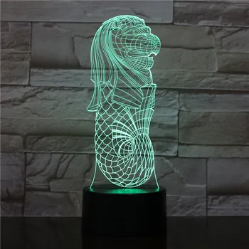 

3D Lamp Singapore Merlion Dropshipping 2019 Visual Light Effect 7 Color with Remote Battery Operated Led Night Light Lamp Desk
