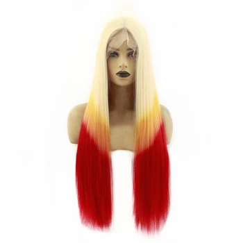 

3 Tones Long Straight Synthetic Lace Front Wig Natural Hairline Ombre Wig Glueless Heat Resistant Hair Cosplay Wigs For Women