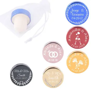 

50pcs Personalized Engraved Wine Stopper Metal Cork Bottle Toppers T Stopper Rustic Wedding Decor Favor Business Logo Party Gift