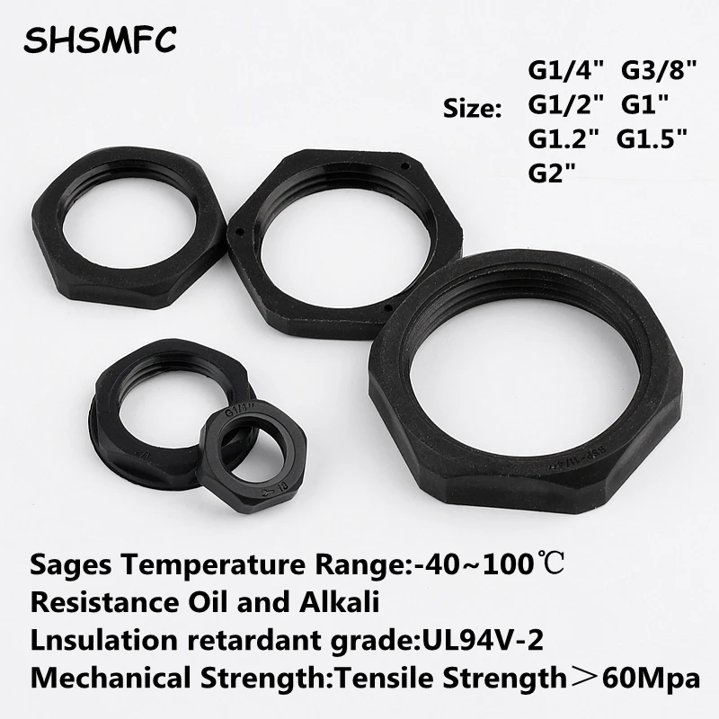 3~20Pcs Black Nylon Hex Nut G Thread 1/4" 3/8" 1/2" 3/4" 1" 1.2" 1.5" 2” Pagoda Fastening Standard Parts Water Pipe Adapter