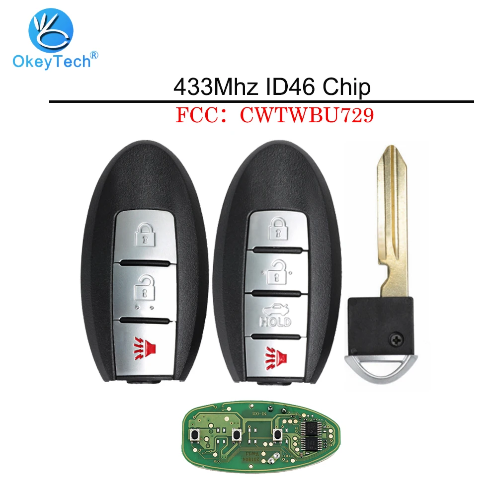

OkeyTech for Nissan Tenna Smart Key Remote Control 433Mhz ID46 PCF7936 Chip Car Blanks with Insert Blank Blade FCC:CWTWBU729